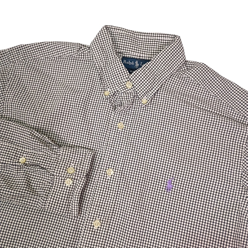 Ralph Lauren Mens Classic Fit Micro Check Button Down Shirt Black White 16 34/35